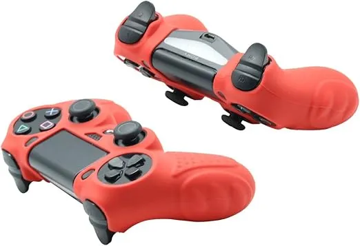 CHIN FAI PS4 Controller DualShock4 Skin Grip Anti-Slip Silicone Cover Protector Case for Sony PS4/PS4 Slim/PS4 Pro Controller with 8 Thumb Grips (Red)