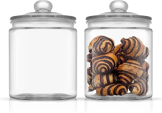 JoyJolt Elegant Cookie Jar. 2 Large Glass Jar With Lid. Jars for Kitchen Counter with Lids, Candy Jar, Decorative Apothecary Canisters, Half Gallon Lid Airtight