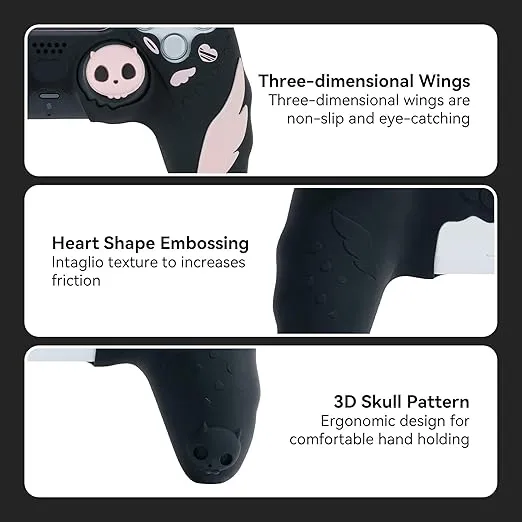 GeekShare PS5 Controller Skin Set,Anti-Slip Silicone Protective Cover Skin for PS5 Wireless Controller, with 2 Thumb Grip Caps and 2 Stickers - Sweetheart Skull (Black)