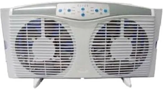 Optimus F-5286 Reversible Twin Window Fan with Thermostat and LED, 8-Inch, White