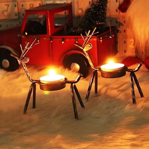 FORUP 6 Pack Metal Reindeer Tea Light Candle Holders, Christmas Decoration for Home, Reindeer Candle Holder, Metal Candle Holder, Christmas Candle Holder