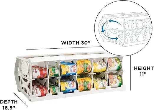 Shelf Reliance Compact Cansolidator Pantry Kitchen Organizer Holder with Rotational and Adjustable Panel Systems for 60 Food Cans, White