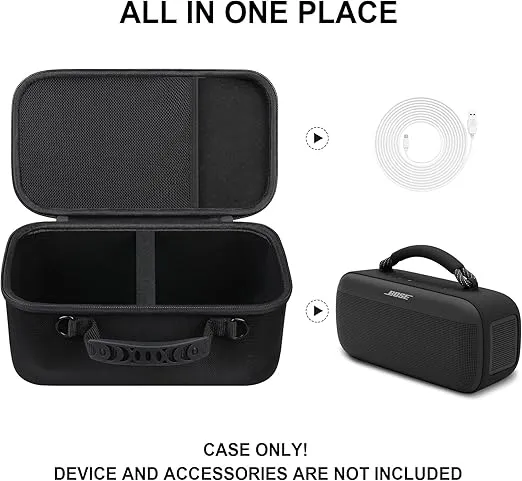 Hard Carrying Case for Bose SoundLink Max Portable Speaker, Large Waterproof Bluetooth Speaker Travel Storage Holder with Mesh Bag for USB Cable or 3.5mm AUX Cable, Black+Black