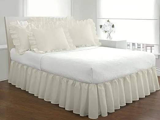 FRESH IDEAS Bedding Ruffled Bedskirt, Classic 14” drop length, Gathered Styling, Queen, Ivory (FRE30114IVOR03)