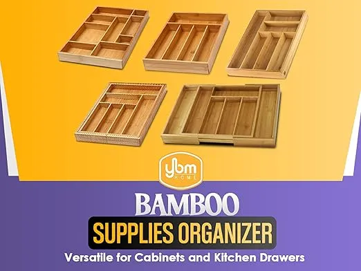 YBM Home Bamboo Cutlery Tray Flatware Silverware Drawer Organizer with 6 Compartments - 341