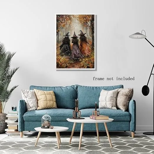 Generic Horror Halloween Decor Wall Art Print Three Witches In The Forest Vintage Posters Decor Autumn Beautiful Witches Forest Canvas Printing For Living Room Bedroom 8x12inch Unframed, style-3