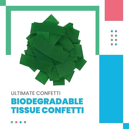 Biodegradable Tissue Confetti Rectangles, Dark Green Color – Ultimate Confetti Fluttering Tissue Paper for Confetti Cannon and Launcher Use, Table Decorations, and More (20 Handfuls per Bag, 1 lb)