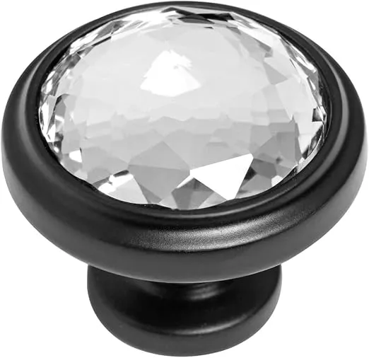 Cosmas 10 Pack 5317FB-C Flat Black Cabinet Hardware Round Knob with Clear Glass - 1-1/4" Diameter