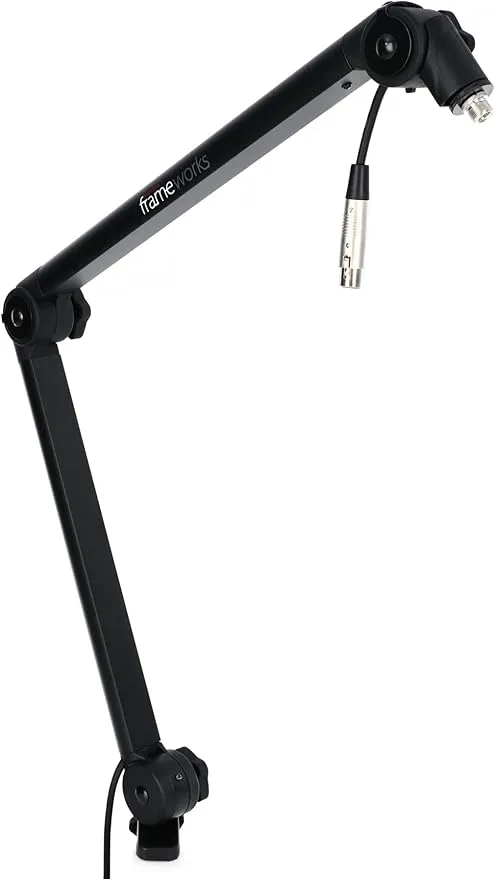 Gator Frameworks Deluxe Desk-Mounted Broadcast Microphone Boom Stand For Podcasts & Recording, Integrated XLR Cable; (GFWBCBM3000)