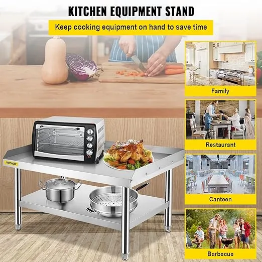 VEVOR Stainless Steel Equipment Grill Stand, 48 x 30 x 24 Inches Stainless Table, Grill Stand Table with Adjustable Storage Undershelf, Equipment Stand Grill Table for Hotel, Home, Restaurant Kitchen