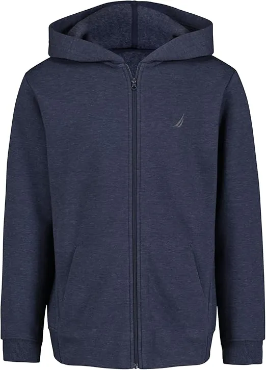 Nautica Boys' Zip Up Hoodie Sweatshirt, Signature Logo Design, Kangaroo Pockets, Made with Lightweight Fleece