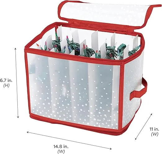 Simplify Holiday Light Organizer Box | Holds 500 Lights | Christmas Storage | Tree String Lights | 5 Divider Reels | Collapsible | Ultra Zip | Red