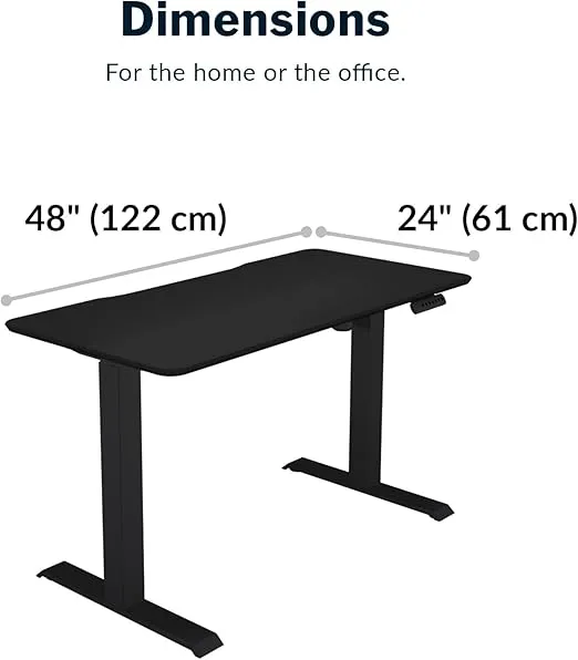 Vari Essential Height Adjustable Electric Standing Desk - Home Office Standing Desk with VariDesk Sturdy T-Legs - Quiet Motorized Standing Desk - 48x24 Inch Small Standing Desk - Black, 1 Box