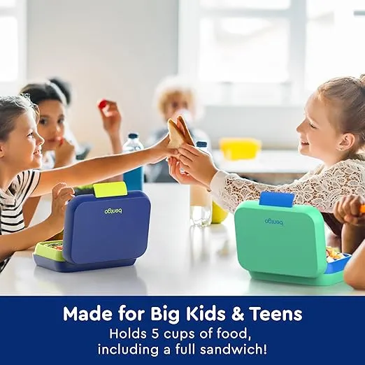 Bentgo Pop - Leak-Proof Lunch Box & Removable Divider for Ages 8+ & Teens - Lunch Container Holds 5 Cups of Food; 3-4 Compartments; Microwave/Dishwasher Safe; 2 Year Warranty (Navy Blue/Chartreuse)