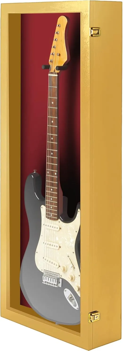 Electric Guitar Display Case - Acrylic Electric Guitar Case - Guitar Display Case Wall Mount, Guitar Wall Case Made from Hardwood Frame & Clear Acrylic | Golden Oak w/ Red Felt