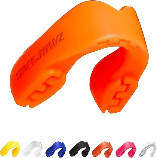 SAFEJAWZ Sports Mouthguard Slim Fit, Adult and Junior Mouth Guard with Case for Boxing, Basketball, Lacrosse, Football, MMA, Martial Arts, Hockey and All Contact Sports (Adult 12+ Years, Orange)