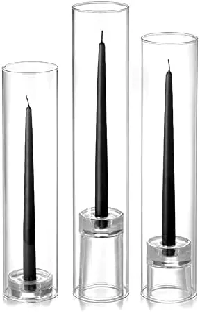 yummi Set of 12 Taper Candles, Chimney and Taper Holders - Black