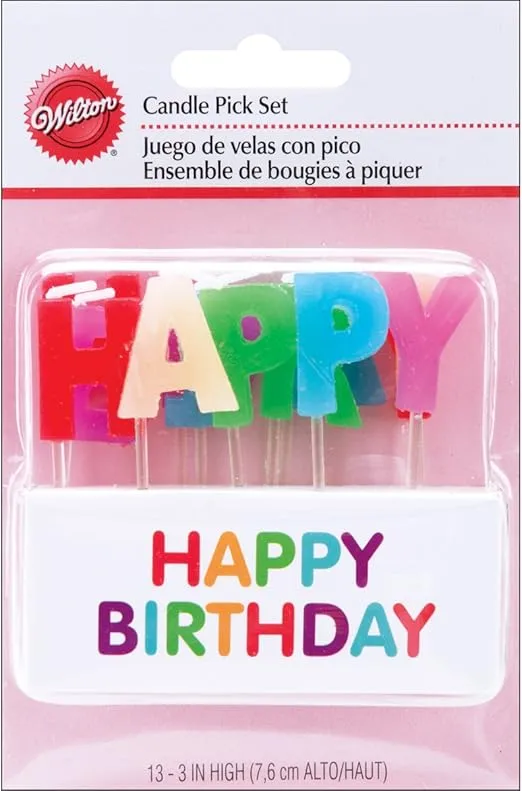 Wilton Happy Birthday Rainbow Candle Pick Set, 3"