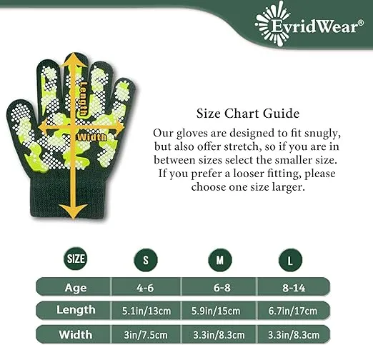 Evridwear Kids Winter Gloves, 3Pairs Knit Warm Stretch Gripper Children Glove for Boys Girls 4-14 Years