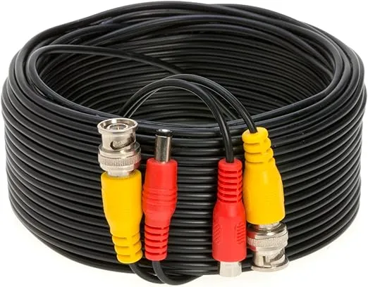 30FT Black Premade BNC Video Power Cable Extension Wire for CCTV, Security Camera, DVR, Surveillance System, All in One Plug & Play Cord