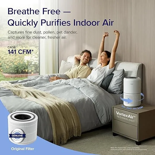 LEVOIT Air Purifier for Home Allergies Pets Hair in Bedroom, Covers Up to 1095 ft² by 45W High Torque Motor, 3-in-1 Filter with HEPA Sleep Mode, Remove Dust Smoke Pollutants Odor, Core300-P, White