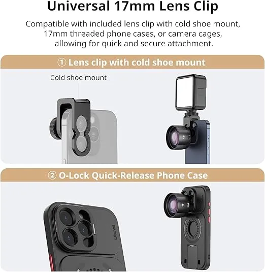 ULANZI CL-006 Phone Telephoto Lens, HD 60mm Phone Camera Lens for 17mm Thread Adapter, 2.5X Magnification Compatible with iPhone Samsung Smartphone Cage Case