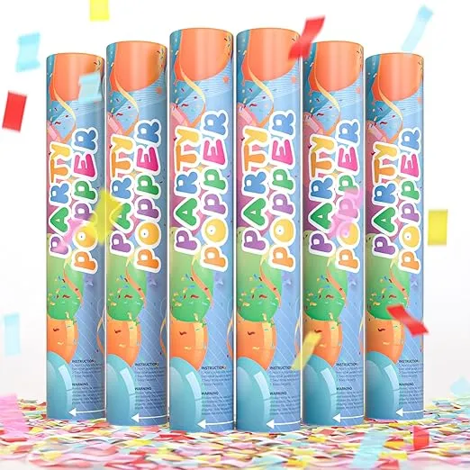 TUR Party Supplies Confetti Cannon Party Poppers (12 Inch) in Decorated Box Authentic Giant Confetti Cannons for Parties, Birthdays, Weddings, and More (6 Pack Biodegradeable)