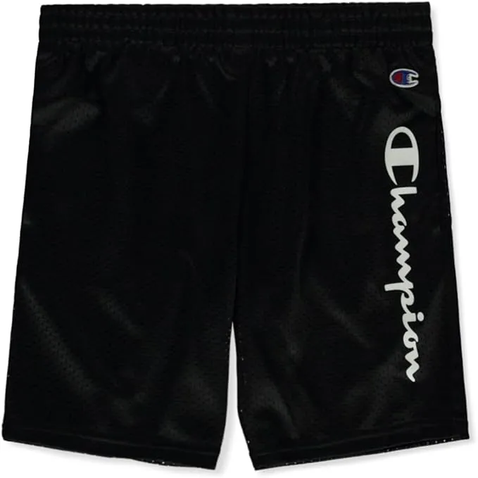 Champion Boy's Vertical Script Mesh Shorts (Big Kids) Black SM (8-10 Big Kid)
