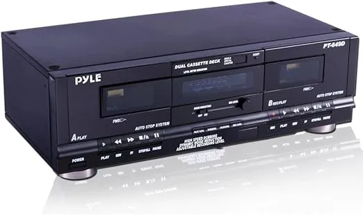 Pyle Home Dual Cassette Deck | Music Recording Device with RCA Cables | Removable Rack Mounting Hardware | CrO2 Tape Selector | Built-in 3 Digit Tape Counter - 110V/220V