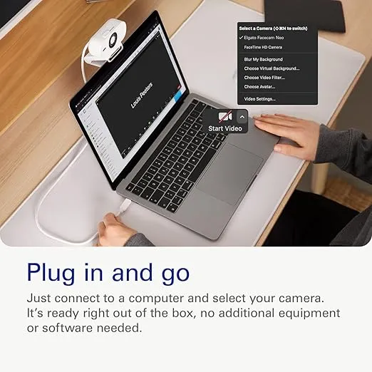 Elgato Facecam Neo – Full HD Webcam with Easy-Slide Privacy Shutter, Light Correction, For Video Calls, Streaming, Teams/Zoom/Slack/OBS/Twitch/Youtube, and more – USB-C/Plug & Play on PC/Laptop/Mac