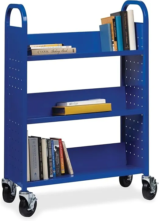 Lorell Single-Sided Steel Book Cart, Blue