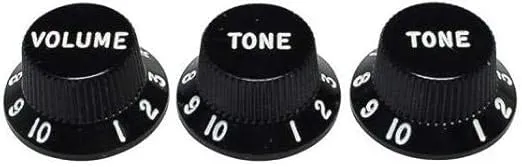 Fender Strat Knobs, One Volume, Two Tone, Black