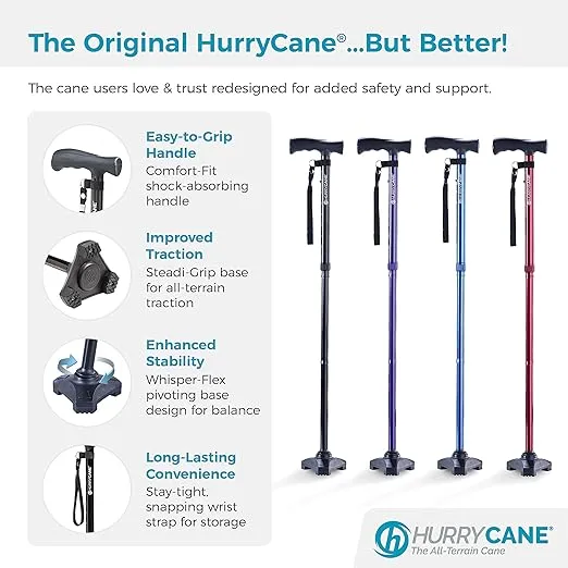 HurryCane Freedom Edition Foldable Walking Cane with T Handle