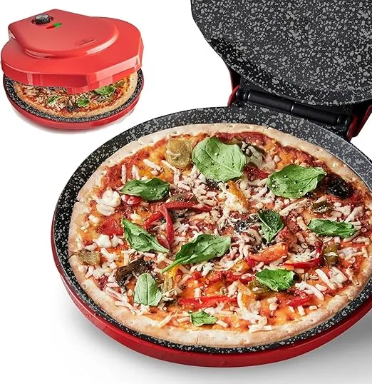 Countertop Pizza Maker, 1450W Mini Pizza Oven, Pizza Maker Oven With 12″ Non-Stick Ceramic Plate, Indoor Electric Pizza Oven for Crepes, Pancakes - Red