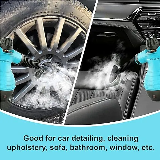 Comforday Multi-Purpose Handheld Pressurized Steam Cleaner with 9-Piece Accessories, Handheld Steamer Perfect for Stain Removal, Curtains, Car Seats, Floor, Bathroom, Window Cleaning (Light blue)