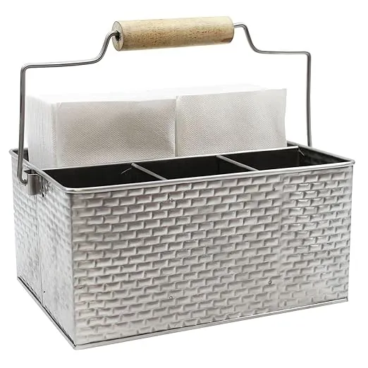 Tablecraft Brickhouse Collection Flatware/Utensil Caddy with Handle, 10¾ x 8½ x 4¾"