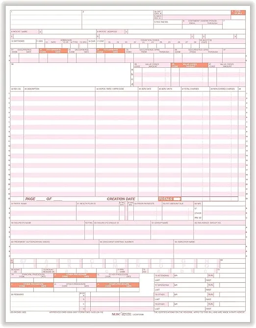 TFP UB-04 CMS-1450 1-Part Health Insurance Claims, 2500/Carton (UB04LC)