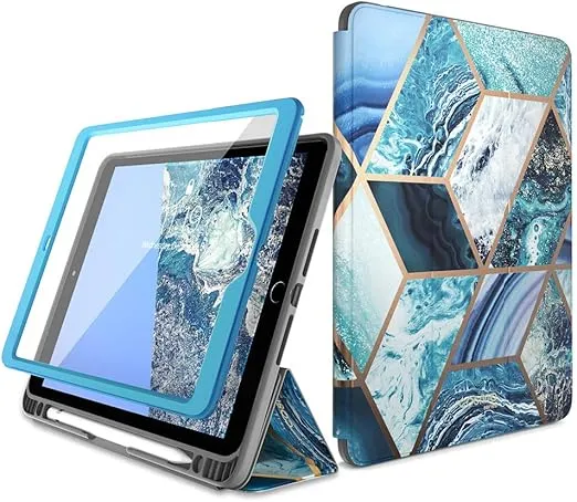 i-Blason Cosmo Case for iPad 9th/8th/7th Generation, iPad 10.2 (2021/2020/2019), Full-Body Trifold with Built-in Screen Protector Protective Smart Cover with Auto Sleep/Wake & Pencil Holder (Blue)