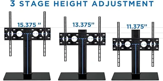 Universal Tabletop TV Stand Base - Replacement VESA Desktop Center Mount Bracket with AV Media Glass Shelf, Fits 27, 29, 30, 32, 37, 40, 47, 50, 55 Inch TVs, Height Adjustable, VESA 400x400, Black