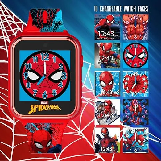 Accutime Marvel Spider-Man Red Educational Touchscreen Smart Watch Toy for Boys, Girls, Toddlers - Selfie Cam, Learning Games, Alarm, Calculator, Pedometer, and More (Model: SPD4588AZ)