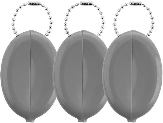 Oval Rubber Coin Purse Change Holder Made in U.S.A. For Men/Woman With Chain Pouch Made By Nabob Leather (Grey 3 Pack)