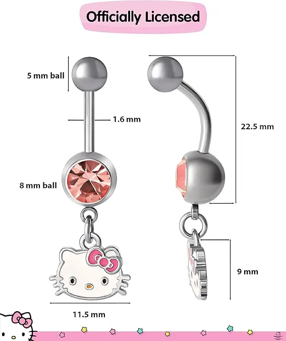 Hello Kitty Belly Button Ring 14g Stainless Steel Kawaii Belly Button Piercing Jewelry, Sanrio Official License