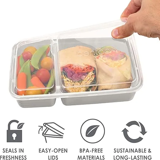 Bentgo Prep 60-Piece Meal Prep Kit - Reusable Food Containers 1-Compartment, 2-Compartment, & 3-Compartments for Healthy Eating - Microwave, Freezer, & Dishwasher Safe (White Stone)