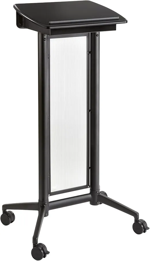 Safco Products 8912BL Mobile Lectern with Stoarge, Ideal for Office and Classroom Presentations, 4 Locking Wheels, Black