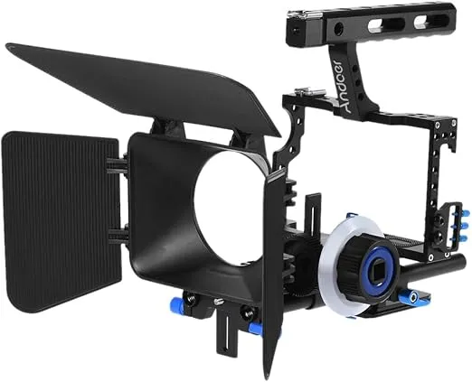 Andoer Camera Cage Kit C500 Aluminum Alloy Camera Camcorder Video Cage Rig Kit Film Making System with 15mm Rod Matte Box Follow Focus Handle Grip for Panasonic GH4 for Sony A7S/A7/A7R/A7RII/A7SII