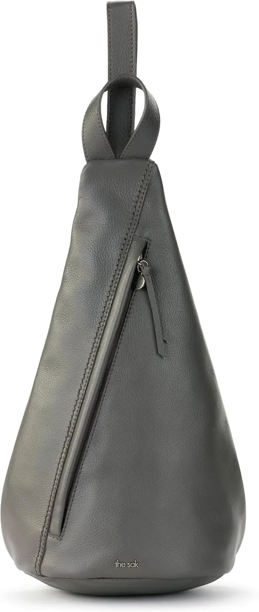 The Sak Geo Sling Backpack in Leather, Convertible Design, Slate