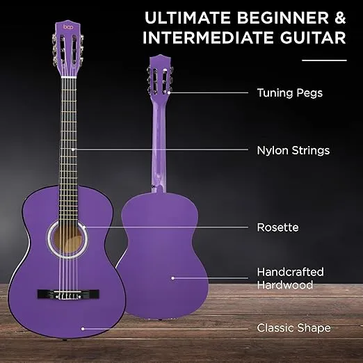 Best Choice Products 38in Beginner All Wood Acoustic Guitar Starter Kit w/Gig Bag, 6 Celluloid Picks, Nylon Strings, Capo, Cloth, Strap w/Pick Holder - Purple