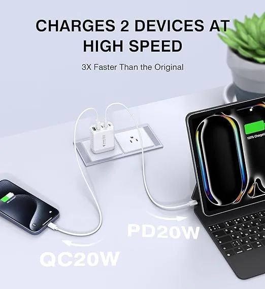 50W USB C Wall Charger Block, 2Pack 5-Port C Charger Fast Charging Block Dual PD Power Adapter&QC 3.0 Wall Plug Multiport Type C Charging Cube Brick for iPhone 16/15/14/13/12 Pro Max, iPad,Samsung