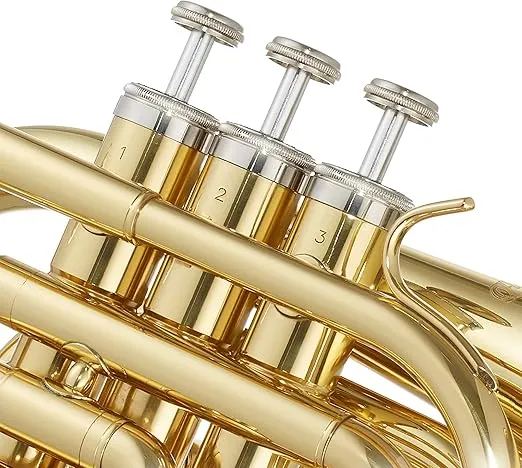 Ashthorpe Bb Brass Pocket Trumpet with Gold Lacquer Finish - Includes Case, Mouthpiece, Gloves, Cleaning Cloth, Valve Oil