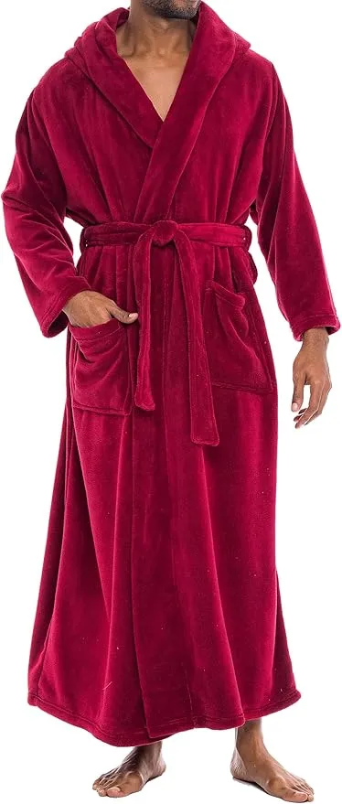 Alexander Del Rossa Mens Robe with Hood, Plush Fleece Hooded Mens Bathrobe, Big and Tall Bath Robe for Men